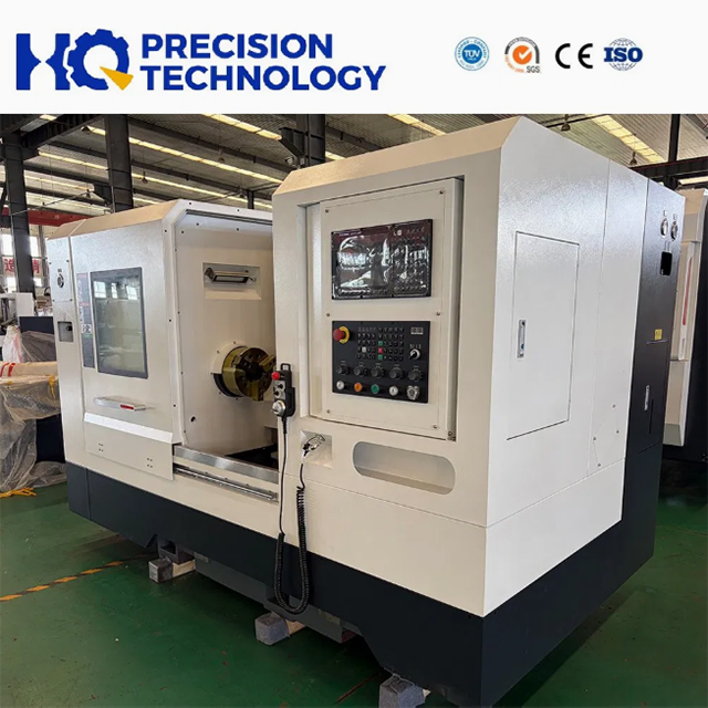 Slant bed CNC lathe, side view